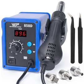 WEP 858D Hot Air Rework Soldering Station with Temperature Control, Adjustable Air Volume, Digital Display for SMD Soldering with 3 Extra Hot Air Nozzles