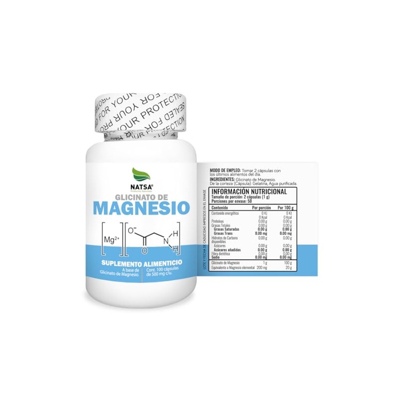 NATSA Glicinato de Magnesio 100 cápsulas, calidad Premium