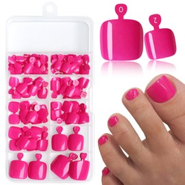 AddFavor 120pcs Press on Toenails for Women, Toe Nail Press on Square Fake Toenails Bright Rose Full Cover Toenail Press ons Fake Toe Nail Tips Glue on Toenails, 12 Sizes Toe Press on Nails