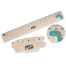 Wooden Ruler 20 cm - Cute Dinosaur with Name School Child Gift Dino First Day of School Gift First Day of School I School Entry - 20 cm - Wood