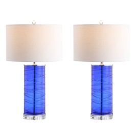 JONATHAN Y JYL4017D-SET2 Cole 27.5" Modern Fused Glass Cylinder LED Lamp Transitional,Coastal,Glam for Bedroom, Living Room, Office, College Dorm, Coffee Table, Bookcase, Cobalt