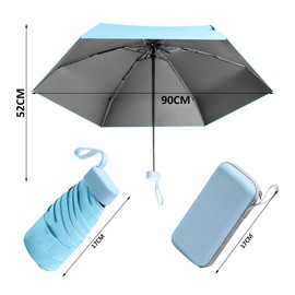 MEMOFYND 1 x Mini Umbrella with 1 x Storage Box, Compact Umbrella, Travel Umbrella, Windproof Umbrella, Foldable Umbrella, Portable Umbrella, Sky Blue, sky blue