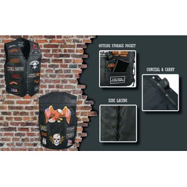 EVENT LEATHER ELM3920 Men's Black Leather Pre-Patched Bikers Vest w/ 6 Pockets - 23 Patches and Side Laces - 2X-Large