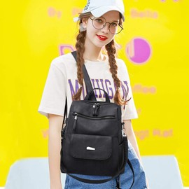 NICOLE&DORIS Fashion Women Backpack Multifunctional Zipper Backpack Large-Capacity Backpack Leather Ladies Rucksack Shoulder Bag Girls Exquisite Backpack Black