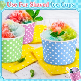 Nuenen 300 Pcs 8 oz Paper Ice Cream Cups Disposable Ice Cream Sundae Bowls Bulk Summer Bar Supplies for Sundae Snack Luau Party(Polka Dot)