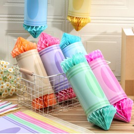 Retisee 12 Pcs Crayon Pencil Hanging Honeycomb Back to School Classroom Decorations Tissue Paper Hanging Crayon Honeycomb Ceiling Party Decorations First Day Decor(Pastel Color)