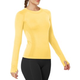 MathCat Workout Shirts for Women Long Sleeve, Workout Tops for Women, Quick Dry Gym Athletic Tops，Seamless Yoga Shirts Yellow