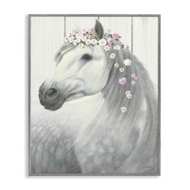 Stupell Industries Spirit Stallion Horse with Flower Crown Grey Framed Wall Art, 11 x 14, Design by Artist James Wiens