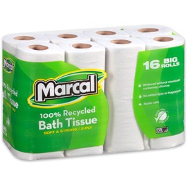 Marcal 1646616PK 100% Recycled Two-Ply Bath Tissue, White, 16 Rolls/Pack