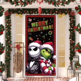 Merry Christmas Door Cover Christmas Photo Backdrop Xmas Winter Holiday Party Decorations and Supplies for Home-71×35''