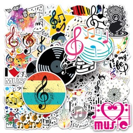 50 Pcs Music Stickers for Kids Teens Adults Band Guitar Neck Vinyl Waterproof Musical Theatre Stickers Graffiti Laptop Skateboard Water Bottle Suitcase Sticker
