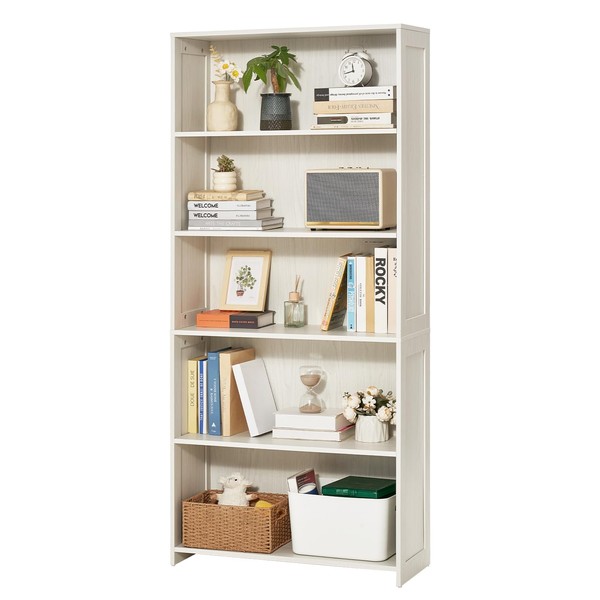 Happybuy 5-Tier Wide Bookshelf, 68 in Wooden Open Bookcase with