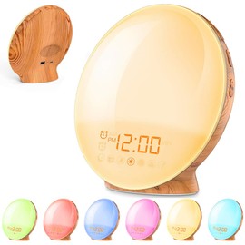 Alarm Clock, Light, Wake Up Light, Sunrise & Sunset Reproduction, 7 Natural Sounds, Snooze & Radio Function, Digital Clock, Timer, Night Light, 20 Levels of Dimming, 16 Levels of Volume Adjustment, Indirect Lighting, Tabletop, Bedroom, Reading