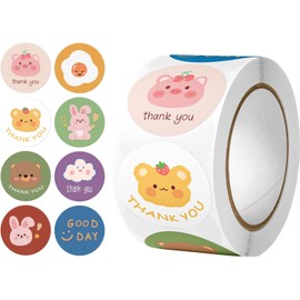 Pegatinas de agradecimiento de 1 pulgada con bonitos patrones de animales, 500 hojas por rollo para lbumes de recortes, diarios, tarjetas de felicitacin, envoltorios de bolsas de regalo, ramos de