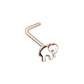 Covet Jewelry Rose Gold Wild & Free Elephant L-Shape Nose Ring