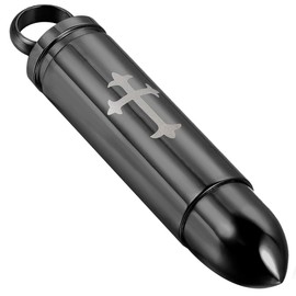 OIDEA Mens Stainless Steel Urn Ashes Bullet Pendant Necklace with Laser Etched Celtic Cross Design Black