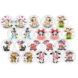 HHTDesigns Bottle Cap Images (25mm) 1" ~ Precut ~ Cute Cows Paired ~ USA seller - Lot of 20 images 1"