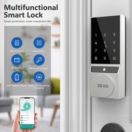Devo G4 Smart Lock,Keyless Entry Door Lock,Bluetooth Smart Deadbolt, App Remote Control,Digital Touchsreen Keypad Lock, IP54 Waterproof Front & Back Electronic Dook Lock,Auto Locks(Silver)