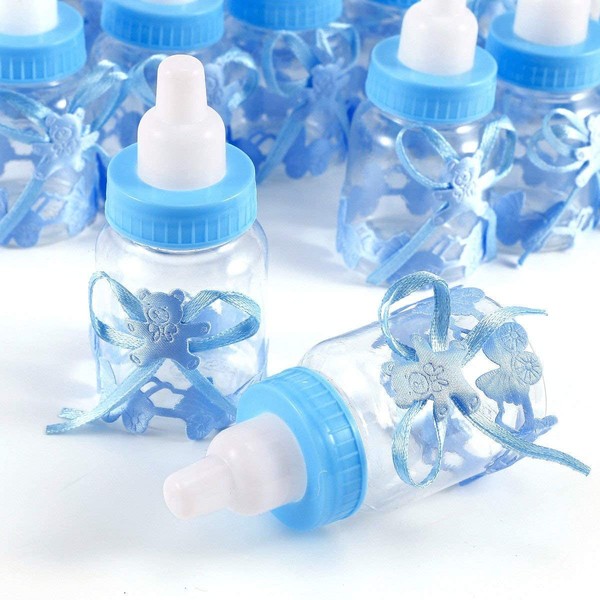 JZK 24 x Azzurro Blu Celeste biberon Bottiglia bottiglina bottigliette portaconfetti bomboniere Porta Confetti per Battesimo Nascita Comunione Compleanno Bimbo Bambino