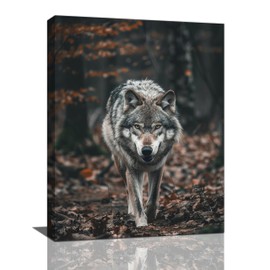 Wolf Wall Art Wildlife Forest Pictures Wall Decor Wolf Canvas Painting Print Home Modern Artwork Decorations Framed for Bathroom Living Room Bedroom Office 12 x 16 inch