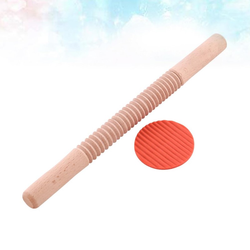 Hemoton Wooden Rolling Pin Cutter Non-Stick Textured Roller Stick for