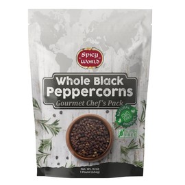 Spicy World Black Peppercorns Whole 1 Pound - As Seen On Tik Tok - Non-GMO, Steam Sterilized Whole Peppercorns for Grinder Refill