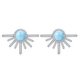 Emerald/Larimar/Moonstone/Opal Stud Earrings for Women Sterling Silver Tiny Sun Stud Earrings Emerald/Larimar/Moonstone/Opal Jewellery Gifts for Girls Girlfriend Wife, Sterling Silver, Larimar