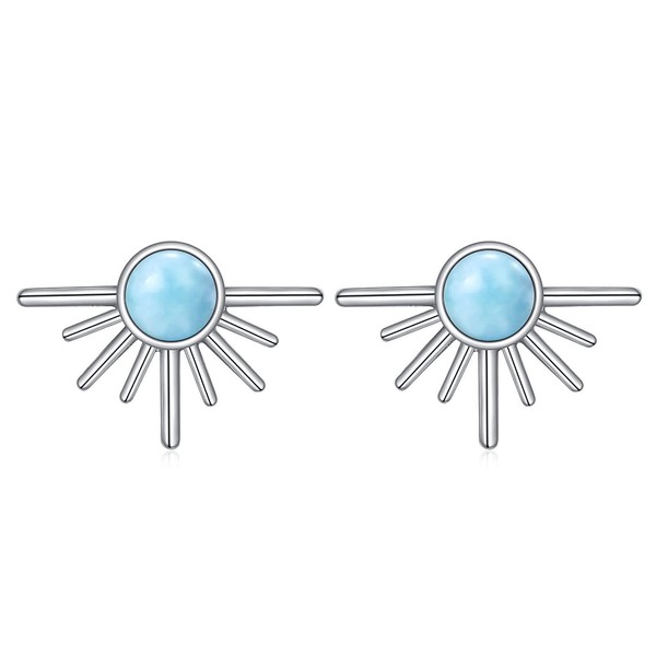 Emerald/Larimar/Moonstone/Opal Stud Earrings for Women Sterling Silver Tiny Sun Stud