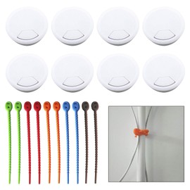INCREWAY Desk Grommet 8Pcs 50mm ABS Cable Hole Cover Cable Grommet Cable Ties Cable Organizer (White)