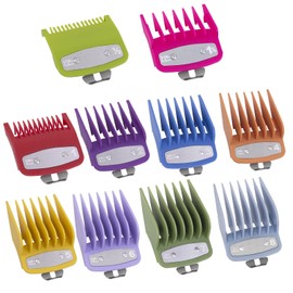 BESTBOMG 10 Slide Combs Comb Guide Compatible with Wahl Haircut Accessories, Stainless Steel Attachment Comb Set Coloured Limit Combs Guide Comb Trimmer Attachments, 45.5 mm W x 38.5 mm H (Colourful)