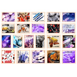 Post Stamps Stickers Set ~ Creative Art Supplies Stamp Collection Featuring Dynamic Watercolor and Sketch Illustrations ~ FLONZ Vintage Decals for Craft