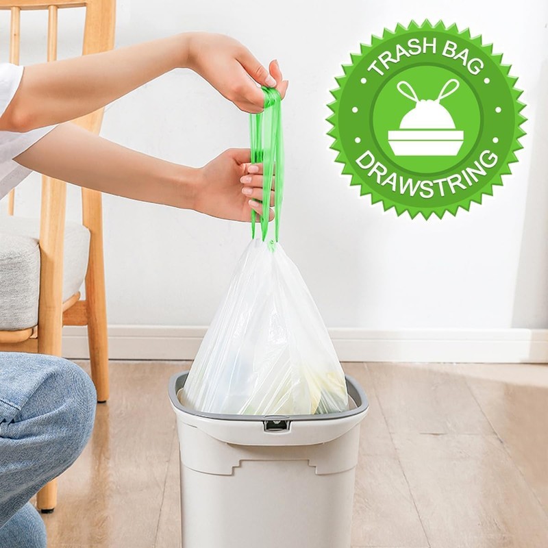 AOMKES Bin Liners 15 L with Drawstring White Bin Bags