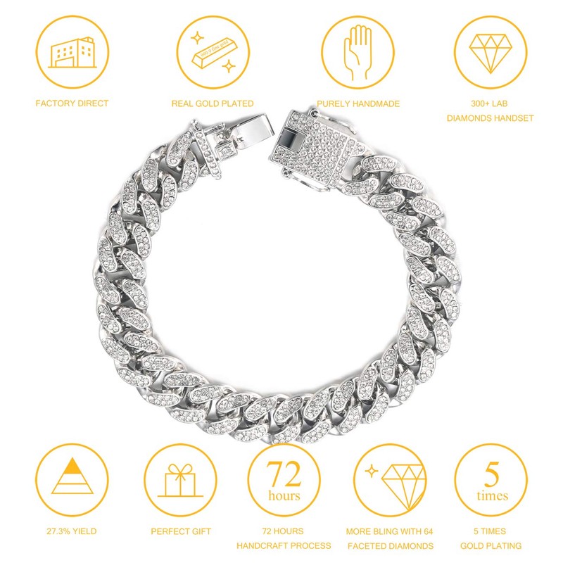 HALUKAKAH Diamond Cuban Link Chain for Kid,14MM Boy's Platinum White