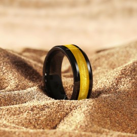 King Will Tungsten Rings For Men 8mm Black Engagement Rings Inlay Gold Sand Edge Polished Promise Rings For Guys Daily Wear Comfort Fit Size 8