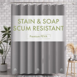 AmazerBath Shower Curtain Liner, 72x72 Grey Shower Liner, Cute Plastic Shower Curtain Liners, Lightweight PEVA Waterproof Gray Shower Curtains for Bathroom with Magnets and 12 Grommet Holes