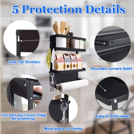 Dr.BeTree Magnetic Spice Rack for Refrigerator Magnetic Paper Towel Holder for Fridge Magnetic Shelf Magnetic Shelves Fridge Magnet Organizer Spice Rack Kitchen Organization Kitchen Storage Black