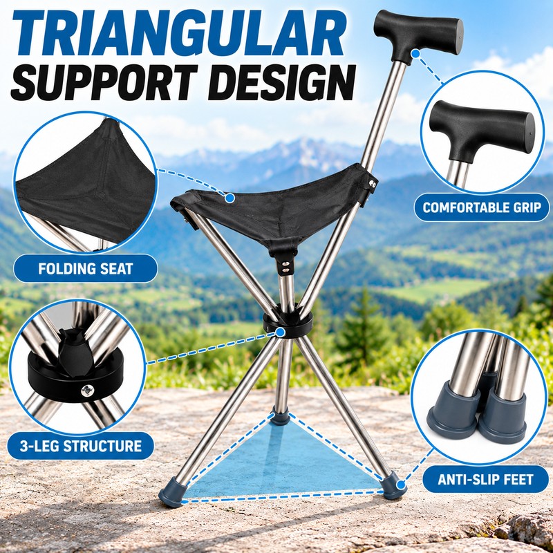 Folding Cane with Seat for Outdoor Rest – Lightweight 2-in-1