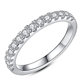 IMOLOVE - Alianza de boda de moissanita para mujer, anillos de plata de ley 925 con chapado en oro blanco de 18 quilates, anillo de compromiso apilable de eternidad, tamaño 3-12, 12, Gema, Moissanita