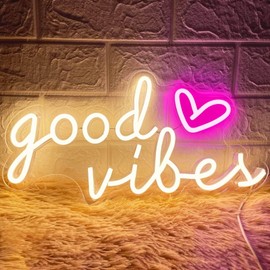 HOHOSIGN Good Vibes Neon Signs for Wall Decor, Good Vibes Neon Lights Sign, 16"x8" Good Vibes LED Signs for Bedroom, USB Operated Warm White Goodvibes LED Neon Lights Sign for Room Wall Decor