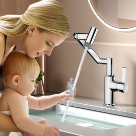 EAARSUO Single Hole Rotatable Bathroom Faucet with Temperature Display, Single Handle Modern Rotating Bathroom Sink Faucet 1 Hole, 1080 Degree Swivel Tap with 2 Water Outlet Modes (Chrome)
