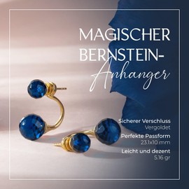 Amber Stud Earrings Women - Double Ball Earrings, 24K Real Gold Plated Silver, Genuine Baltic Amber, Stylish and High Quality Gift - Hypoallergenic Earrings for Women, Gemstone