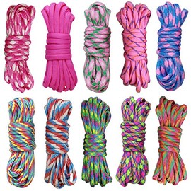 Paracord Set of 10 Ropes Colourful Cords DIY Handmade Weave for Bracelet Key Chain Pendant Pet Collar Ropes Each 3 Metres Length (Girls Colours)