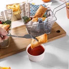 Fry Basket Lot Chip Mini Fry Basket Stainless Steel Fryer Basket Strainer Serving Food Presentation Cooking Tool French Fries Basket (Large Primary Color)