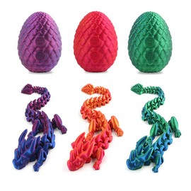 3D Printed Dragon Egg, 12 inch Crystal Dragon Fidget Toys, Full Articulated Dragon Crystal Dragon in Egg, Adults Fidget Toys for Autism ADHD (Combo of 3Pcs)