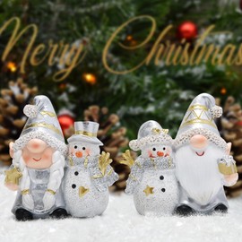 Hodao Gnomo de Navidad Muñeco de Nieve Duo: Doble la alegría para tu decoración navideña (plateado)