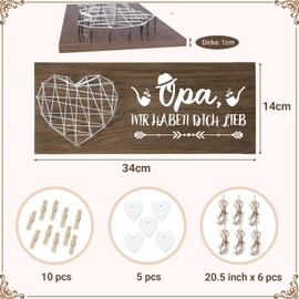 Belillpipi Gift for Grandpa, Grandpa Gift Birthday, Wooden Sign Photo Rope and Wooden Stakes, Wall Picture Frame Decoration, Gift for Father's Day, Grandpa Wir Haben Dich lieb Gift