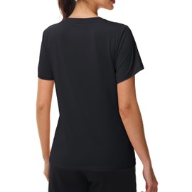 MAGCOMSEN Workout Tops for Women UPF 80+ Sun Shirts Summer Tops Short Sleeve V-Neck T-Shirts Yoga Tee Shirts, Black, L