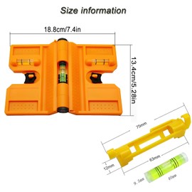 Guador Magnetic Spirit Level ABS Adjustable Angle Spirit Level Post Angle Spirit Level 188 mm x 134 mm for Pipe Installation Picture Hanging Mounting Aid (Orange)