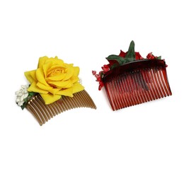 Accessher multicolor pack of 3 acrylic comb indo Western Fancy Hair Clip/Side Pin/Comb Pin/Jooda Pin hair Accessories with cloth flower for women and girls