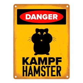 Danger Fight Hamster Metal Sign in 15 x 20 cm with Hamster Silhouette Funny Tin Sign for Hamster Holder Funny Warning of the Hamster